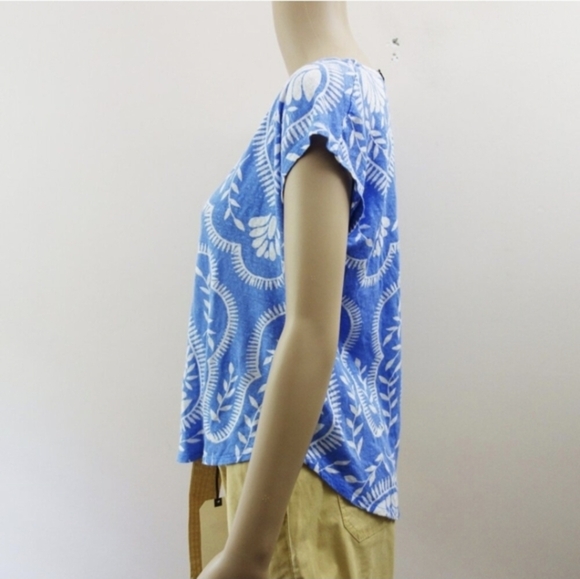 Joie 100% Linen Blue and White Print Cap Sleeve Top Boho (L) NWOT! - Picture 3 of 7